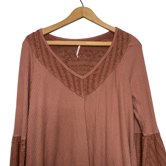 Free People Parisian Nights Bell Sleeve Top Rose Size Small - Picture 6 of 12